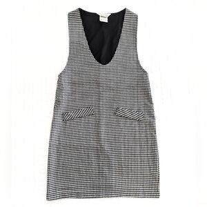 Selleca - Vintage 90s Grunge Academia Houndstooth Deep V-Neck Jumper Midi Dress